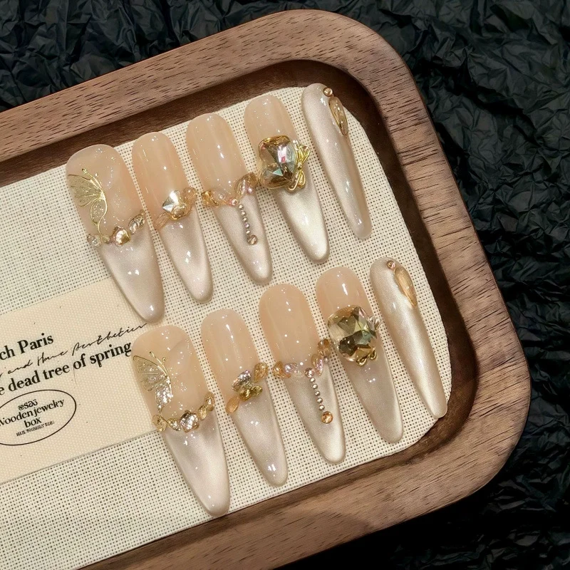 

10Pcs Handmade Stiletto False Nails with shiny Rhinestone Design Press on Nails for Spice Girl Wearable Manicure Nails Tips Art