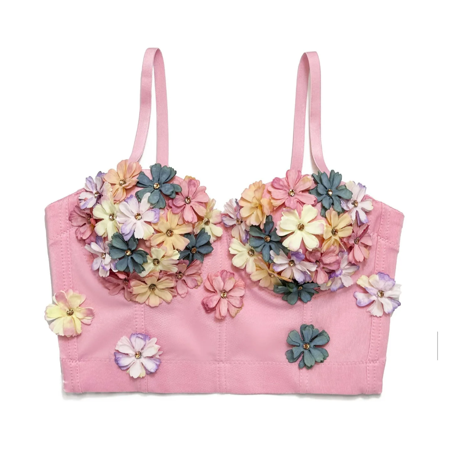 Chic Handmade Three-dimensional Floral Basics Camis Slim Vintage Straps Tube Top Sexy Ins Corset Bustier Hotsweet Women Y2k Top