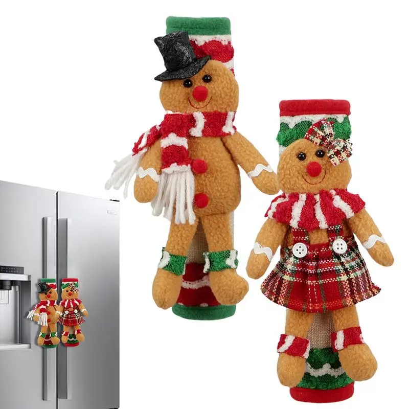 2Pcs Christmas Refrigerator Handle Covers Gingerbread Man Door Oven Handle Covers Protector Kitchen Appliance Decorative Xmas