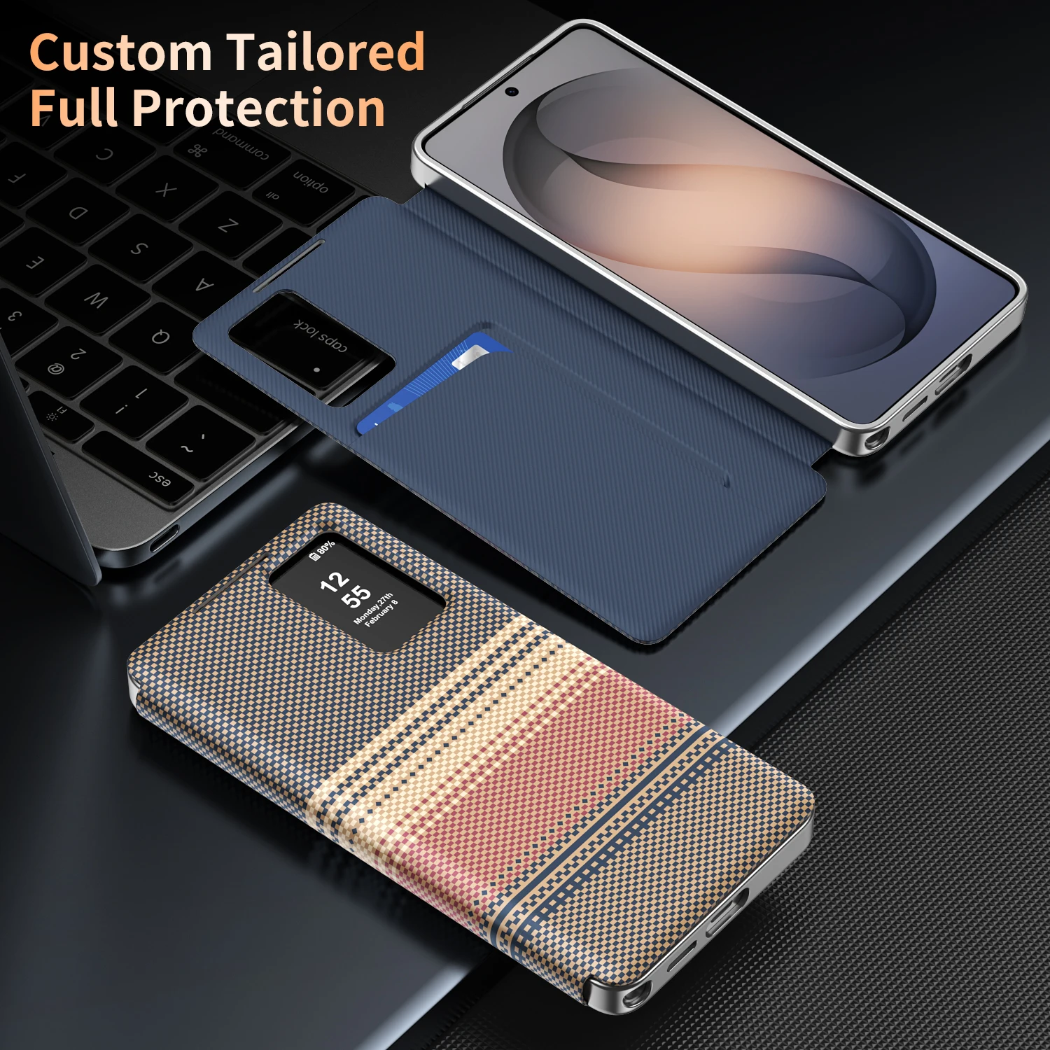 Fashion Unique Texture Flip Cover Case For Samsung Galaxy S26 Ultra S25 Edge S24 FE S23+ Plus A55 A56 A57 A36 Card Slot Holder