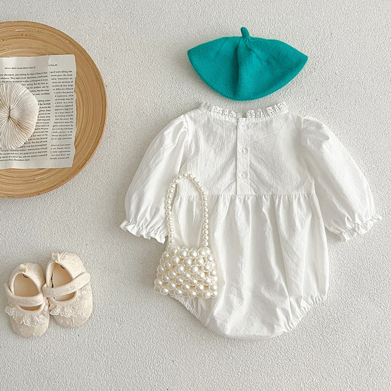2025 Spring Clothes Newborn Infant Baby Girl Romper Embroider Cotton Long Sleeve Baby Jumpsuits White Baby Girls Fall Clothes
