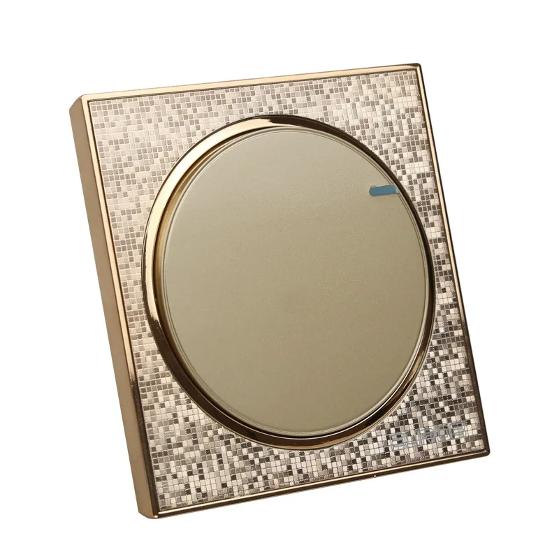 Luxury Champagne Gold Wall Switch 1 Gang 1 Way Single Control Light Switch Round Button Simple and Fashion 86mm*86mm Switch