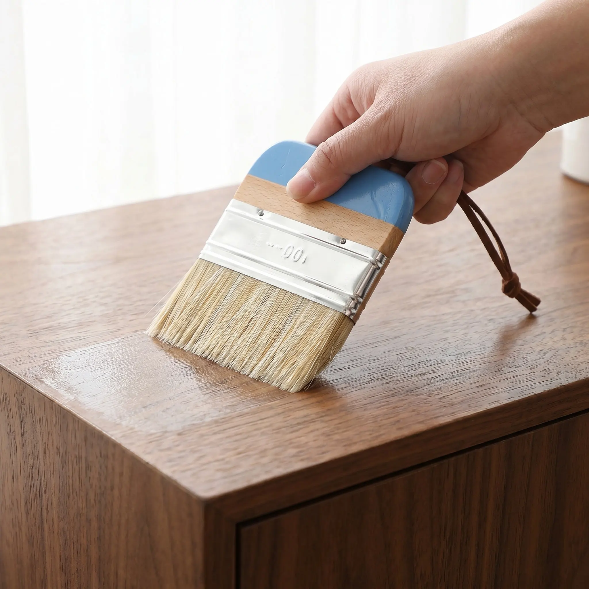 3Pcs Natural Boar Bristle Paint Brush Solid Beechwood Handle Furniture Refinishing Wood Stain Waxing Detailing Craft Brush