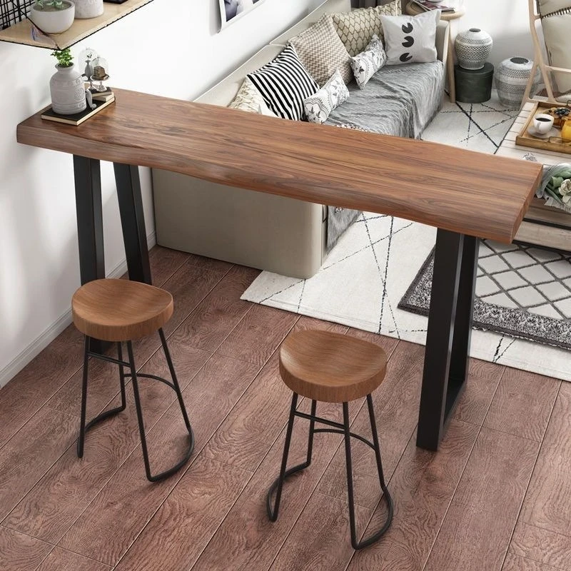 Solid wood bar counter household balcony against the wall long strip narrow wine bar counter high table and chair combination