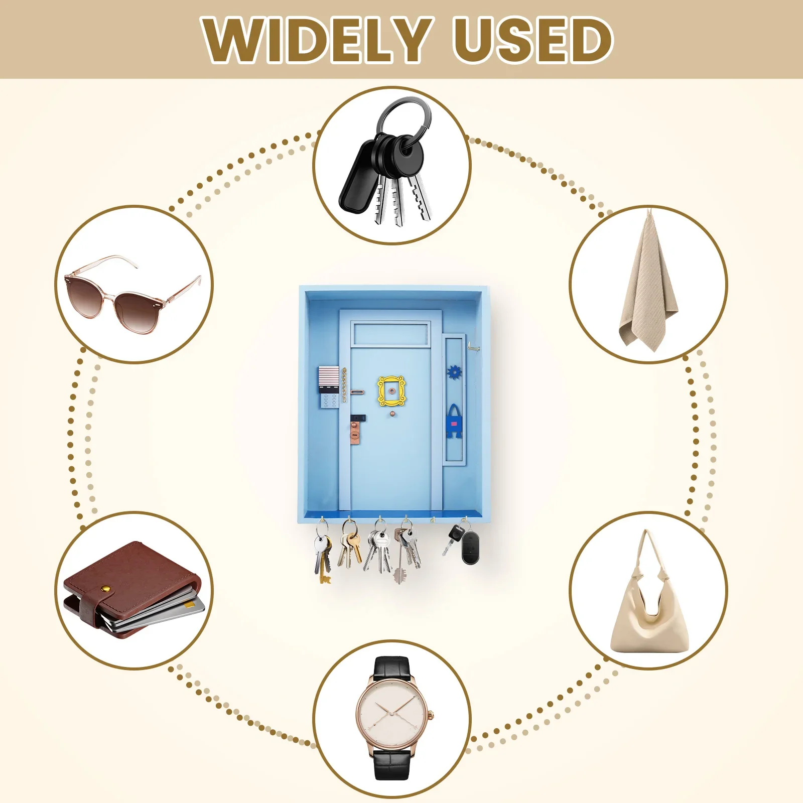 Wooden Wall Key Hanger with 6 Hook Wall Mounted Key Holder Decorative Key Storage Rack Sturdy Entrance Key Mail Organizer