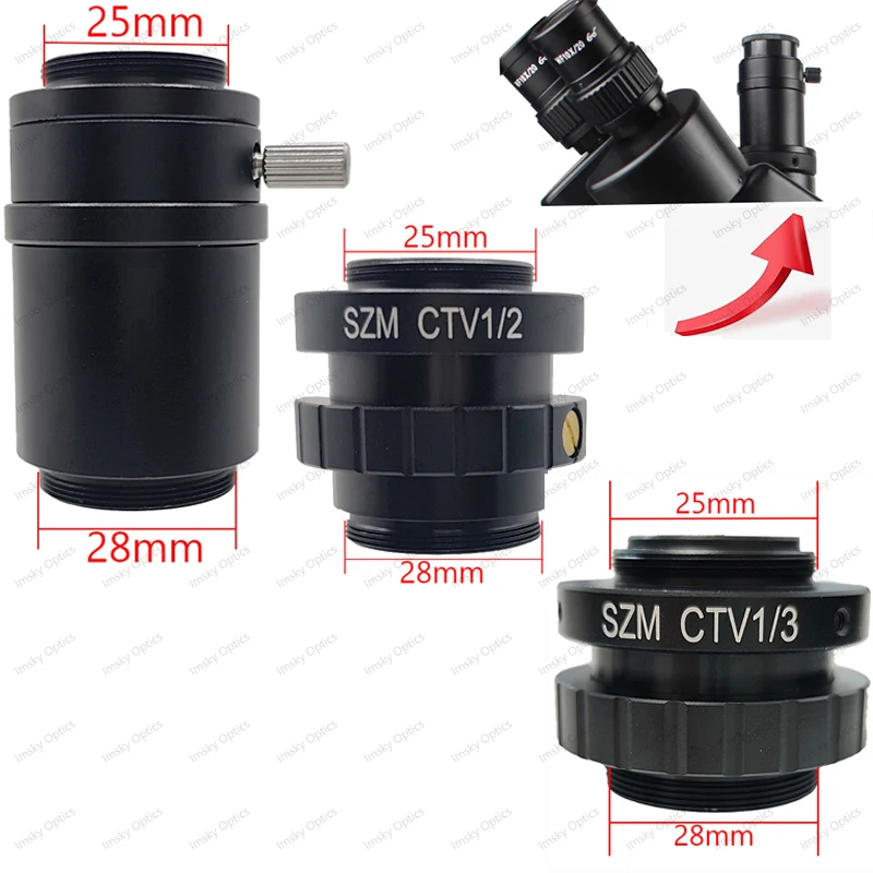 SZM CTV 1/2 1/3 1/1 Microscope Camera Adapter 28mm To C-mount Simul Focal Trinocular Stereo Microscope Adapter