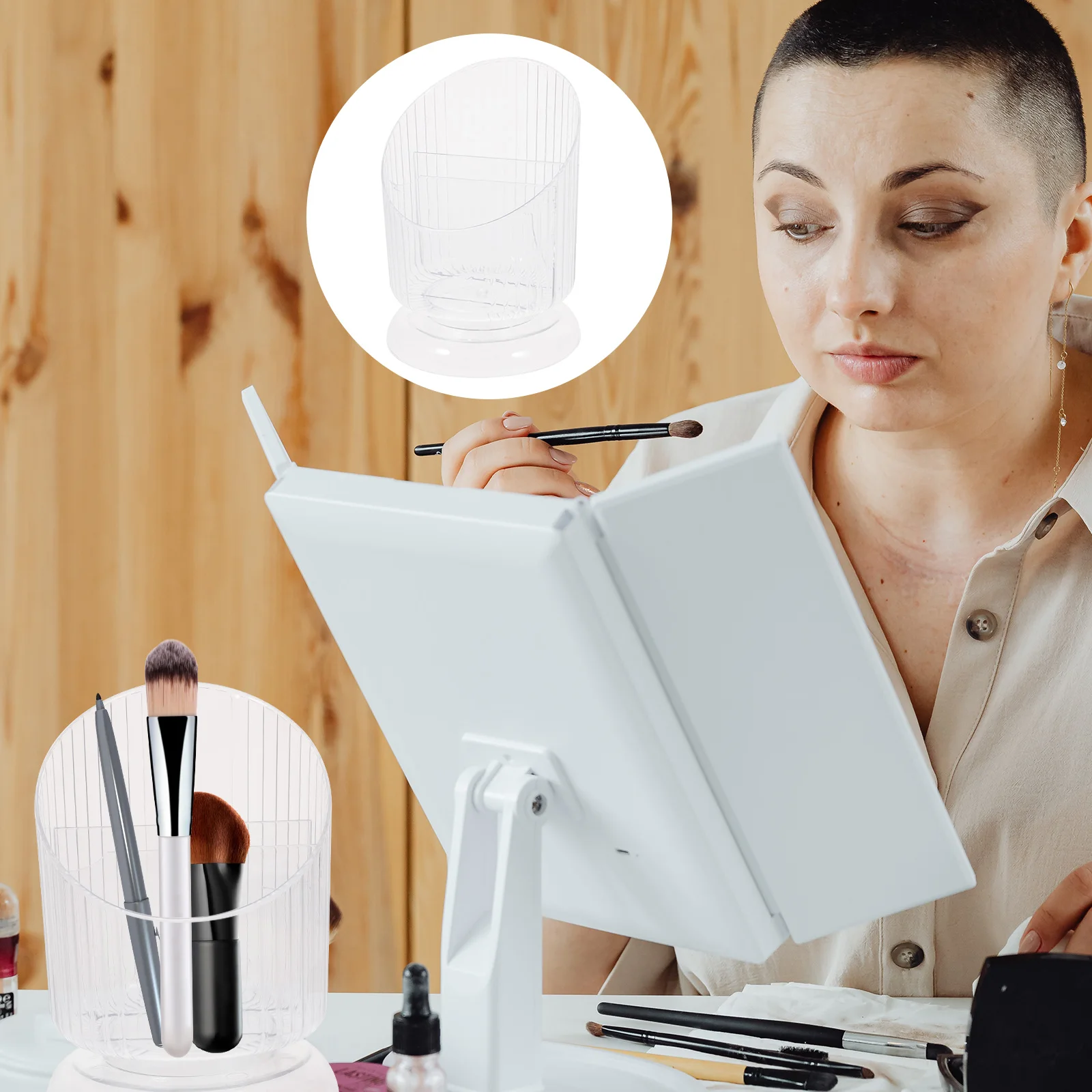 

Pencil Holder Makeup Brush Storage Container Cosmetics Organizer Accessories Brushes with Lid Transparent Office