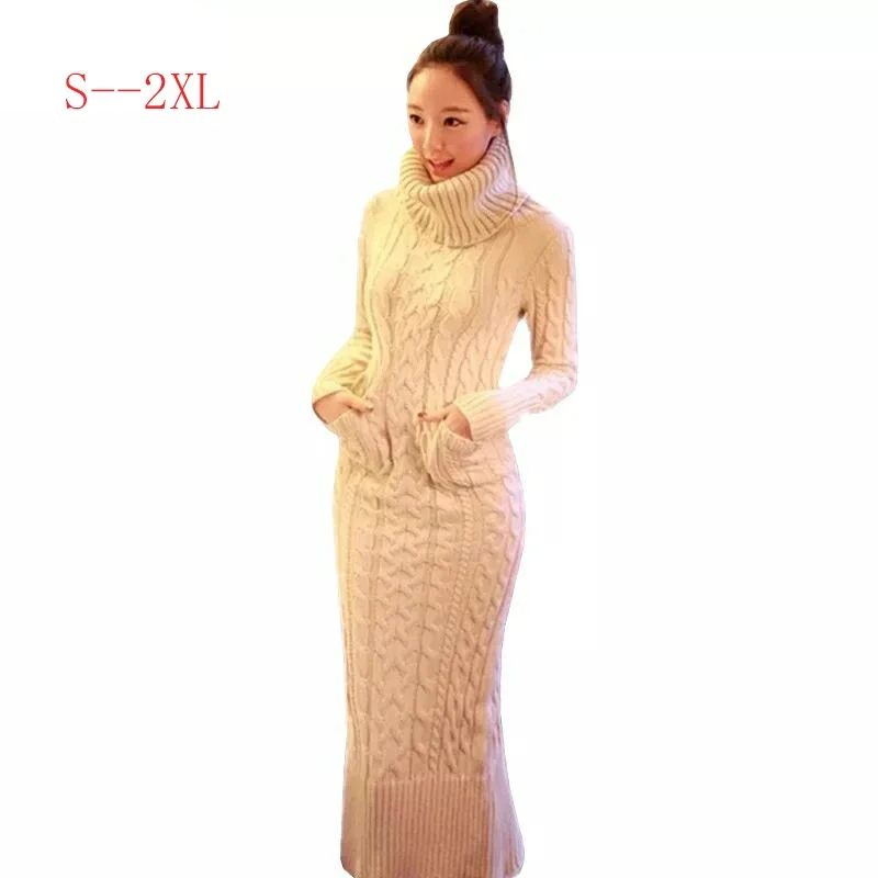 

2024 Autumn Winter Women’s Clothing Knitting Sweater Dress Fashion Long Section Women High Collar Long Sleeve Sweater Dress