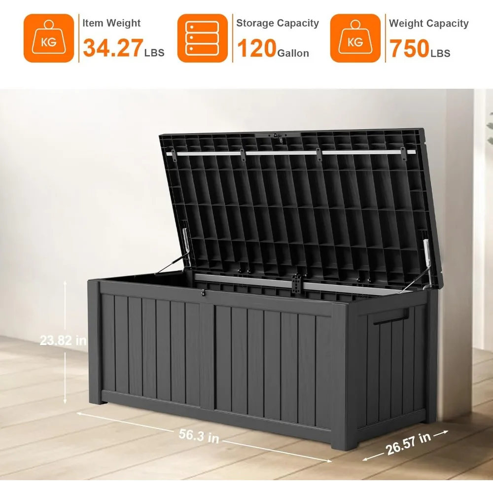 صندوق تخزين كبير خارجي - أثاث فناء سعة 120 جالونًا، وسادة، أداة حديقة، منظم إمداد حمام السباحة بسعة 660 رطلًا #2