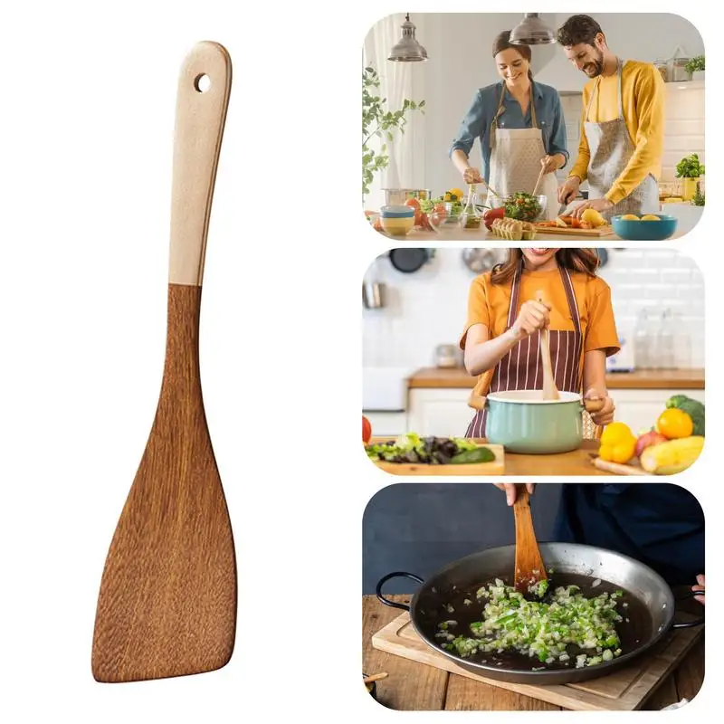 Wooden Spatula Flat Kitchen Spatula Inclined Wood Turner Cooking Utensils Non Stick Frying Pan Multipurpose Shovel Cookware