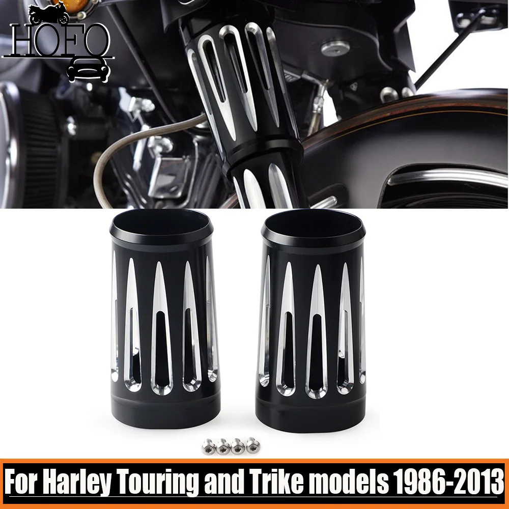 For Touring Trike Models 1986-2013 Motorcycle Front Fork Boot Slider Covers Aluminium For Harley Road King Street Electra Glide