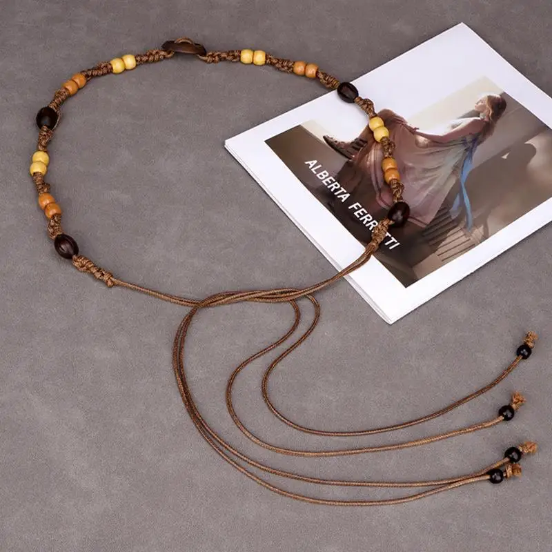 ボヘミアンエスニックスタイルベルト-レディースドレスアクセサリー-編み込みウエストロープ-高級感-新作2025-若者向け-ワックスロープ素材