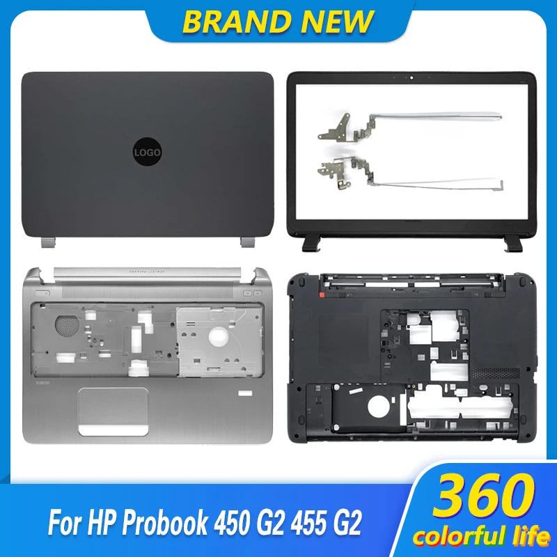 Laptop LCD tampa traseira, moldura frontal, dobradiças, Palmrest, caixa inferior, HP Probook 450, G2, 455, G2, Top Case, 768123-001, AP15A000100, Novo