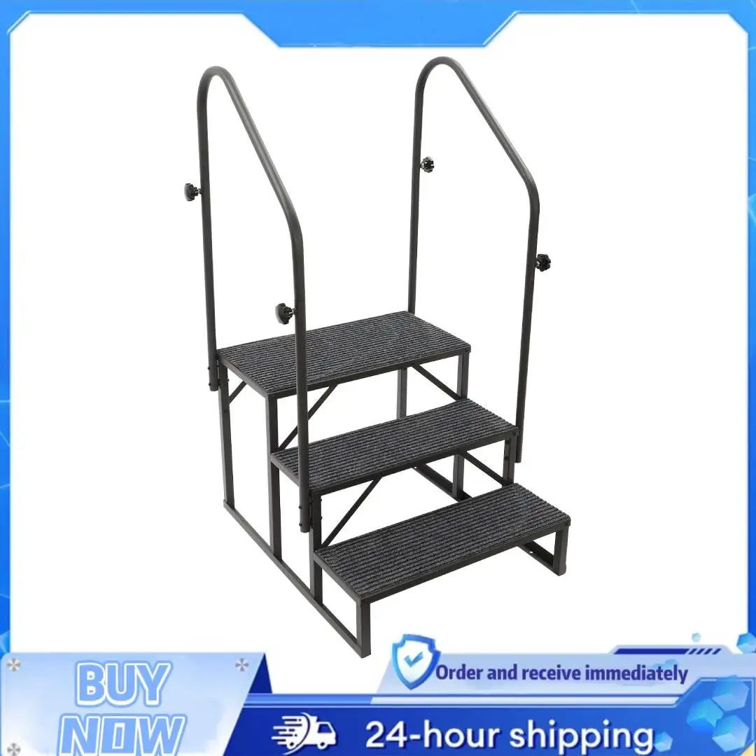 3-Step RV Step Ladder  RV Steps with Handrail 450Lbs Per Step Load Capacity 3-step Stairs Steps with Anti-slip Handrail