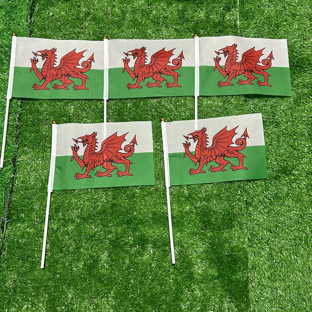 SKY FLAG Wales hand Flag 10/20/50/100pcs 21*14cm  Welsh Hand Waving Flags With plastic pole For Sports Activity Home Decor