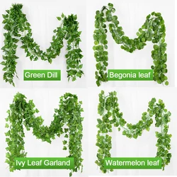 Artificial Plant 2.1M Green Ivy Leaf Wreath Silk Wall Hanging Vine Family Garden Decoration Wedding Party DIY Fake Wreath Leaves