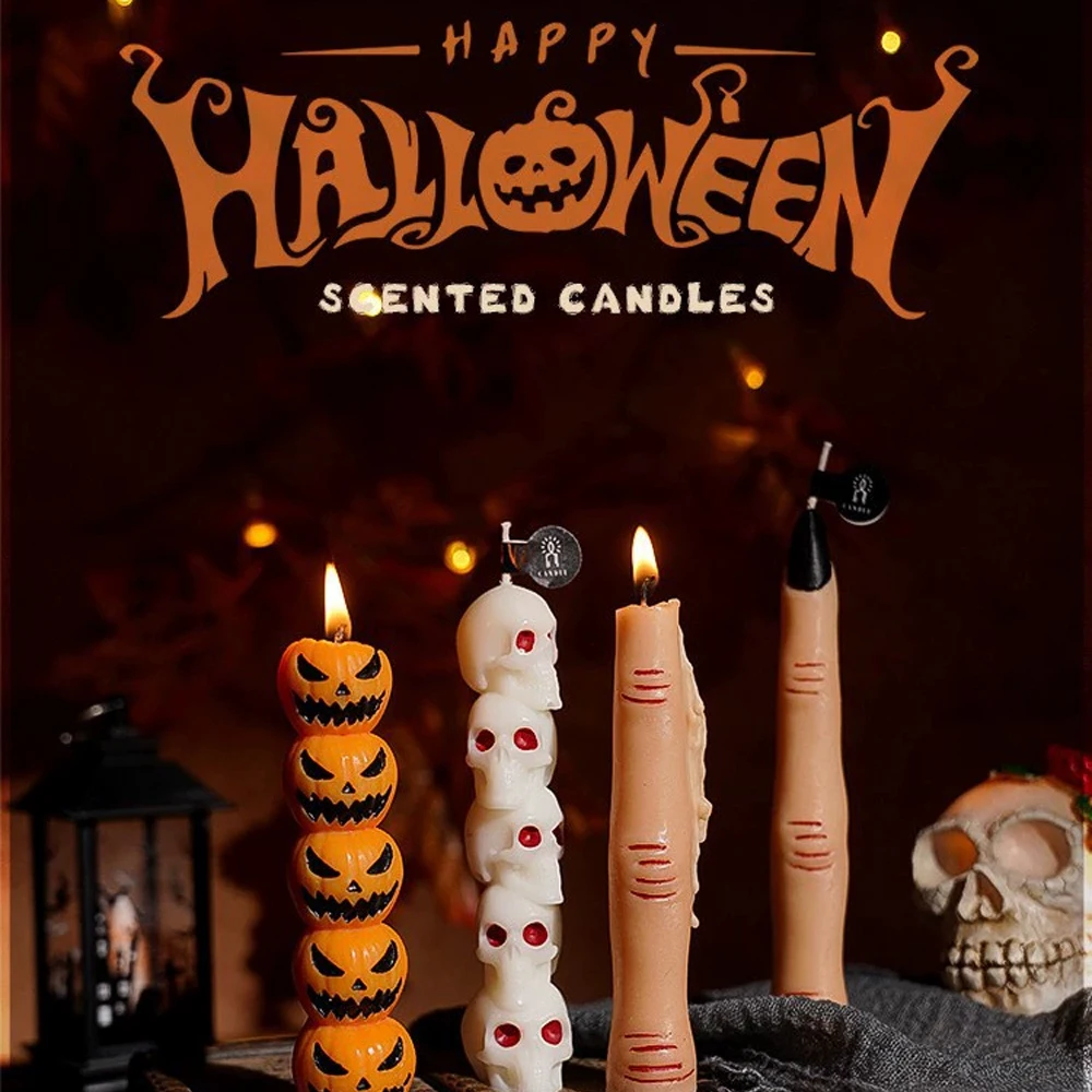 1pc Halloween Skull Shaped Taper Candle,Creepy Finger Scented Candle,Spooky Stacked Skeleton Candle,Party Decoration,