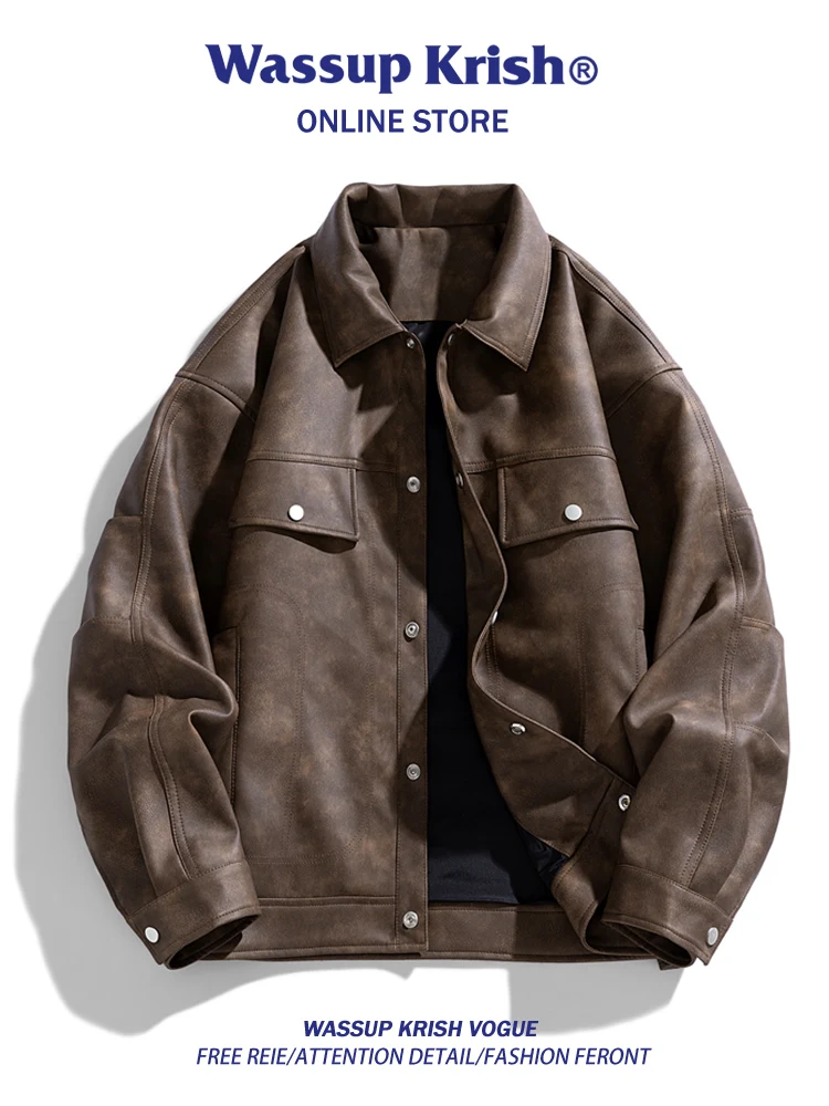 Wassup Kri Men's Casual Loose Jaet with Big kets Flip Collar Workwear Sle for Autumn 2025 Faion Trend Youth 