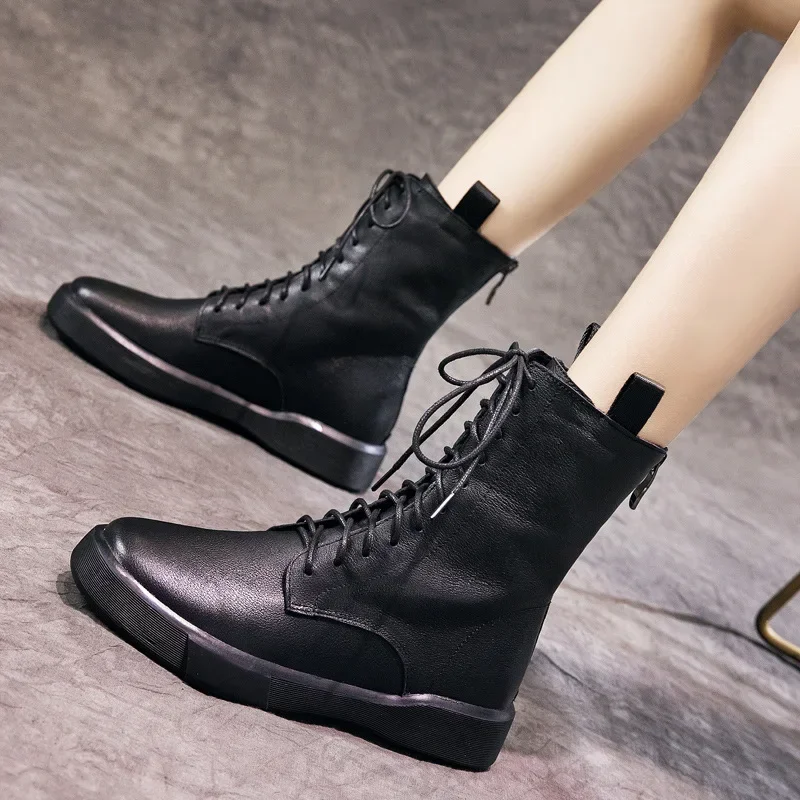 2024 Genuine leather with thick soles autumn and winter versatile zippered mid length and plush short boots for women