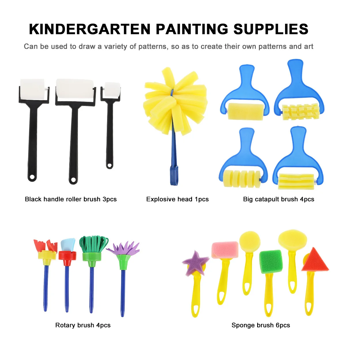 

1 set 1 Set Paint Kit Roll Brush Sponge Set Creative Art Supplies Painting Tools Washable Diy Graffiti Drawing Kits