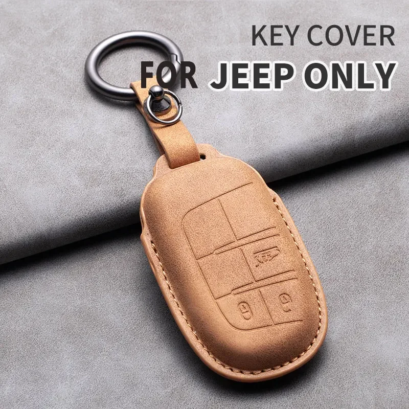 Leather Car Key Case Cover Shell For Jeep Chrysler 300 200 Dodge charger Grand Cherokee Wrangler Compass Renegade For Fiat 500X