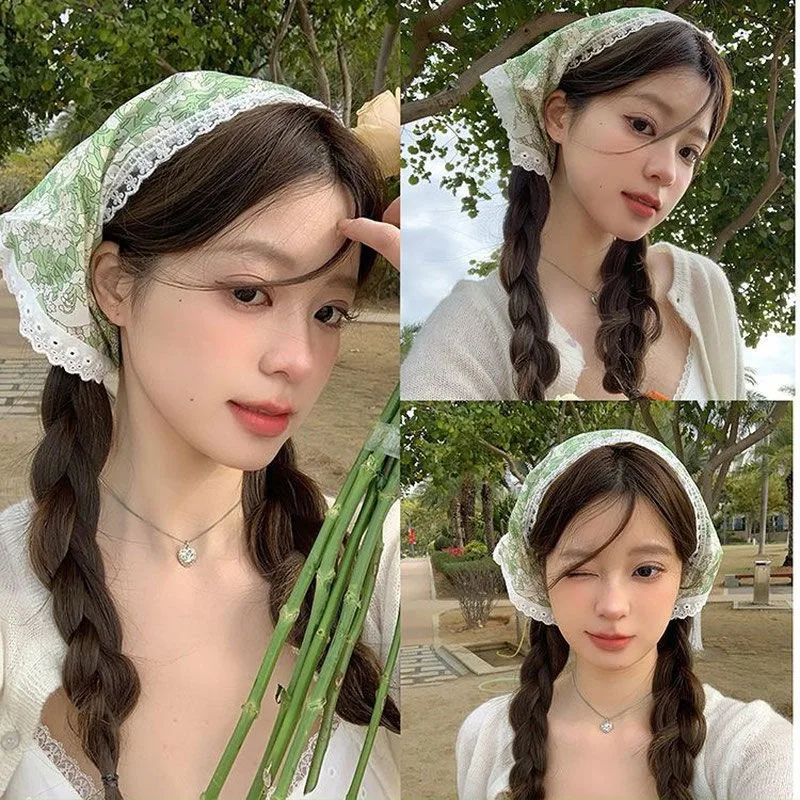 

Летний маленький треугольный платок в пасторальном стиле с цветочным узором для женщин: мягкий, дышащий, для пляжа, отпуска, путешествий, аксессуар для волос