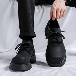 Original Design Classic Business Casual Scrub Leather Black Lace-Up Men Shoes Hombre Daily Dress Height increasing shoes Luxury