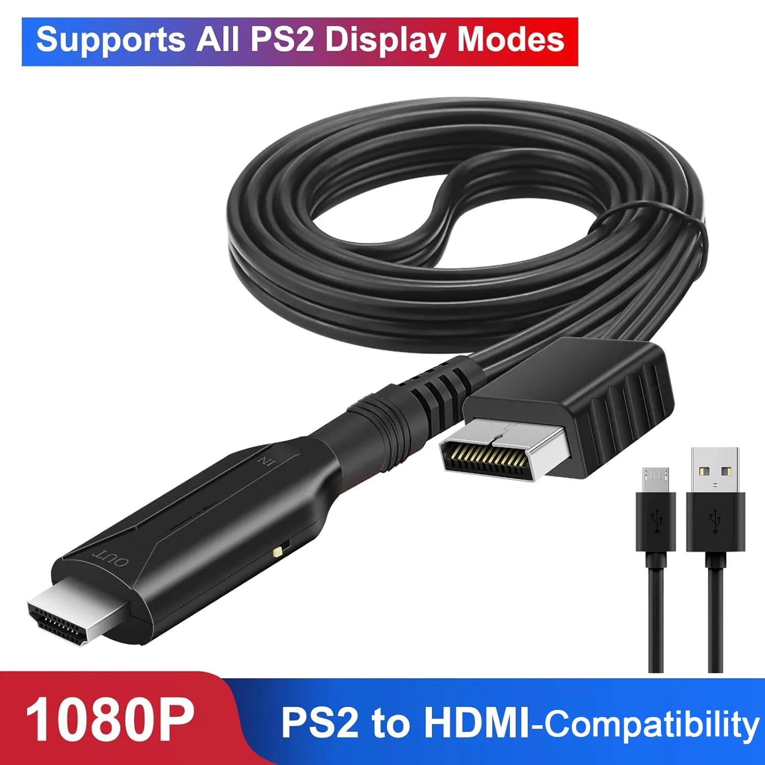 Adaptador de Cable Compatible con PS2 a HDMI 1080P PS2 para Cable HDMI convertidor de vídeo para Monitor HDMI HDTV para todos los modos de visualización de PS 2