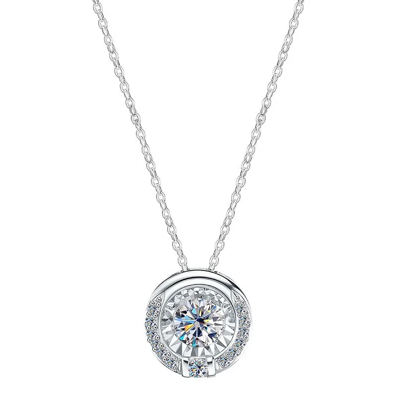 

ZFSILVER Trendy Fashion s925 Silver Color D White 0.5ct Moissanite Fresh Round Necklace Charms Women Party Jewelry Gift MS-1555B
