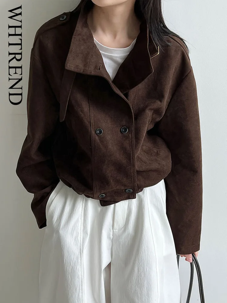 

WHTREND классическая женская куртка, осеннее новое мотоциклетное стильное короткое пальто с воротником-стойкой и пуговицами WH2005