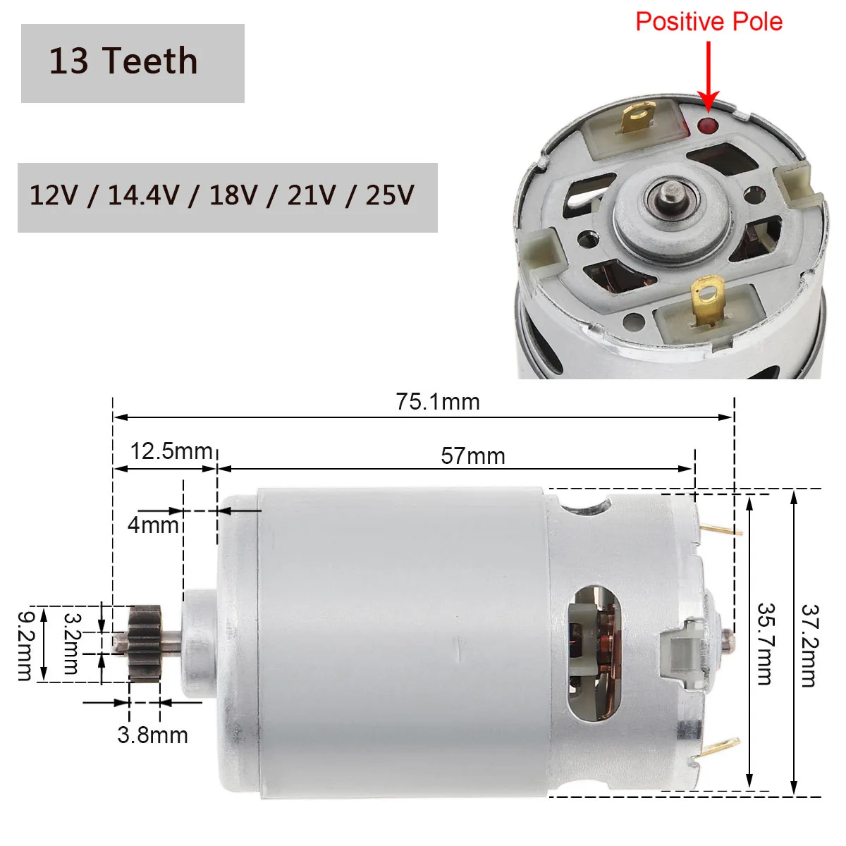 Motor de CC RS550 de 12V, 14,4 V, 16,8 V, 18V, 25V, 19500 RPM con 9, 11, 12, 14 dientes y caja de engranajes de alto Torque para taladro eléctrico/destornillador