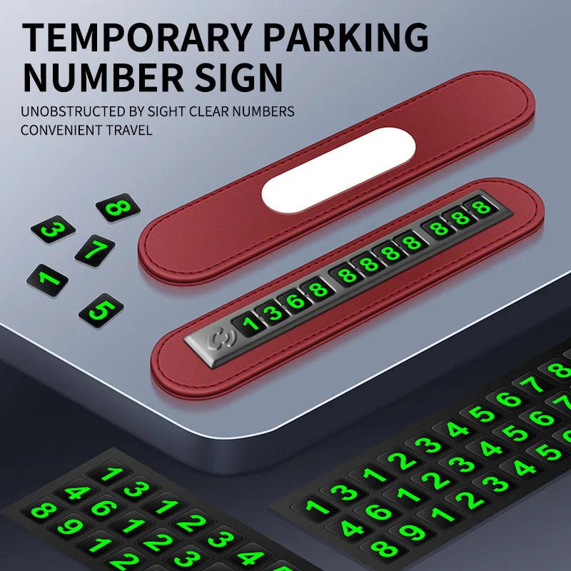 

1PC Car Parking Phone Number Plate PU Leather Simple Temporary Parking Number Plate Car Park Stop Automobile Accessories