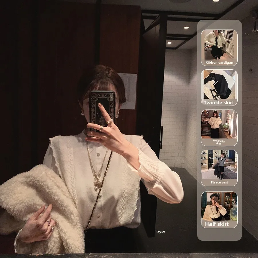 

Sweet Cute Bla White CP Design Вязаный открытый кардиган Носимая футболка Buy Love Ci Multi Version Корейский свободный крой Длинный...