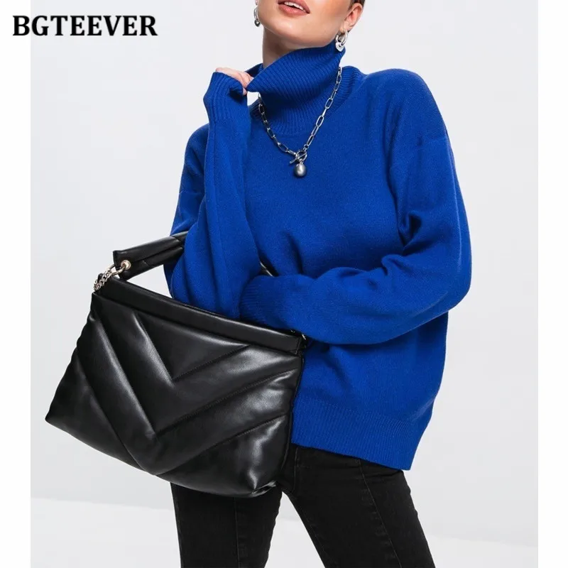 

BGTEEVER Elegant Turtleneck Sweater for Women Autumn Winter Long Sleeve Loose Female Warm Pullovers Ladies Knitted Jumpers