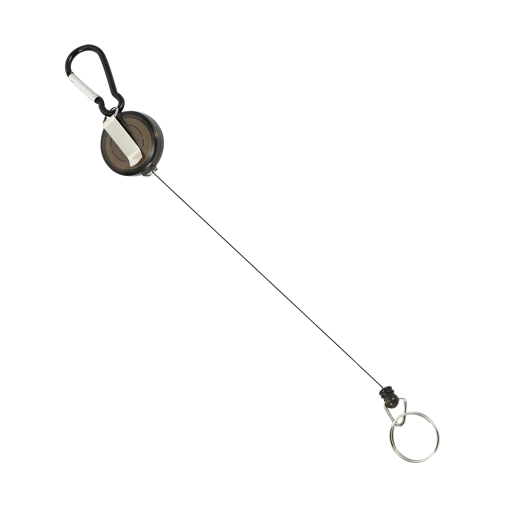 格納式バッジホルダーキーホルダー、ベルトクリップ、カードホルダー、黒、カラビナ、ワインダー、ロット、1