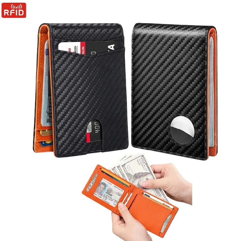 

Мужской держатель для кредитных карт, роскошный минималистичный кошелек для AirTag Tracker, тонкий маленький зажим для денег из углеродного волокна, сумки для смарт-карт, бумажник