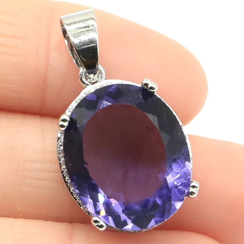 

4.5g Customized 925 SOLID STERLING SILVER PENDANT Purple Amethyst Violet Tanzanite London Blue Smoky Topaz White CZ Woman's Enga