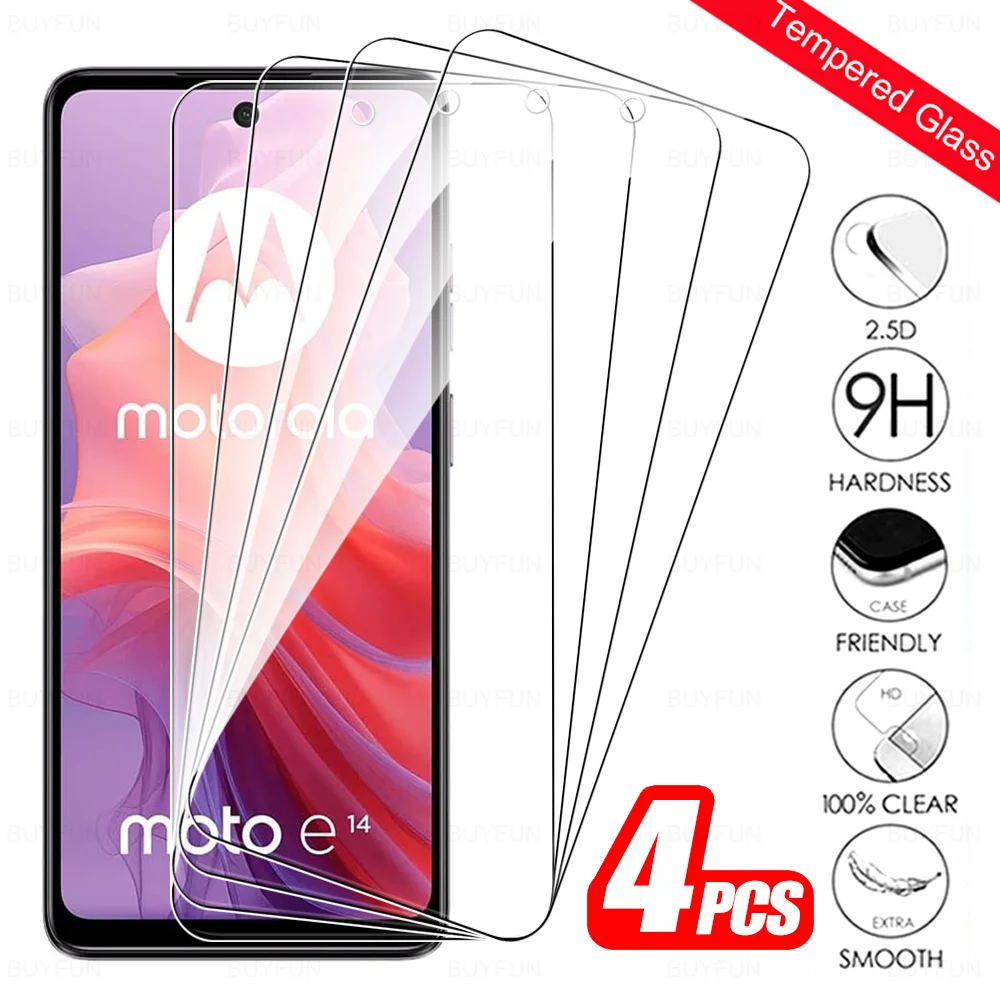 3/4Pcs For Motorola Moto E14 Tempered Glass Screen Protector Moto Rola E13 MotoE13 MotoE13 E 14 13 4G Full Cover Protective Film