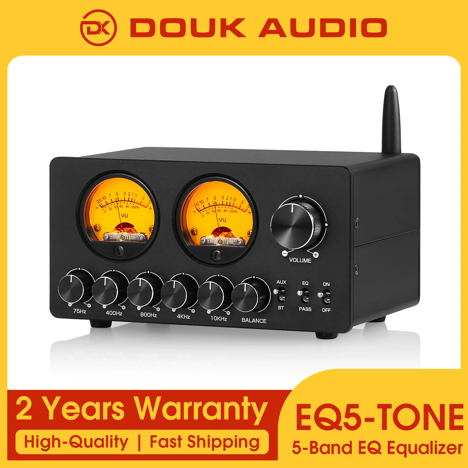 

Nobsound EQ5 TONE Mini Bluetooth 5-Band EQ Equalizer Audio Preamp Desktop Prozessor with VU Meter Bypass Preamp