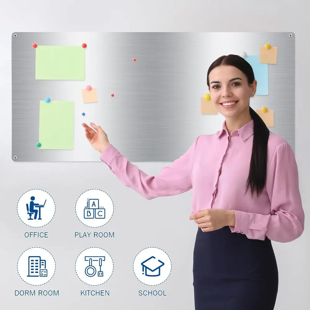 لوح مسح جاف مغناطيسي من الفولاذ المقاوم للصدأ، 30 × 14 بوصة، سهل التركيب للمنزل والمكتب وعرض الثلاجة