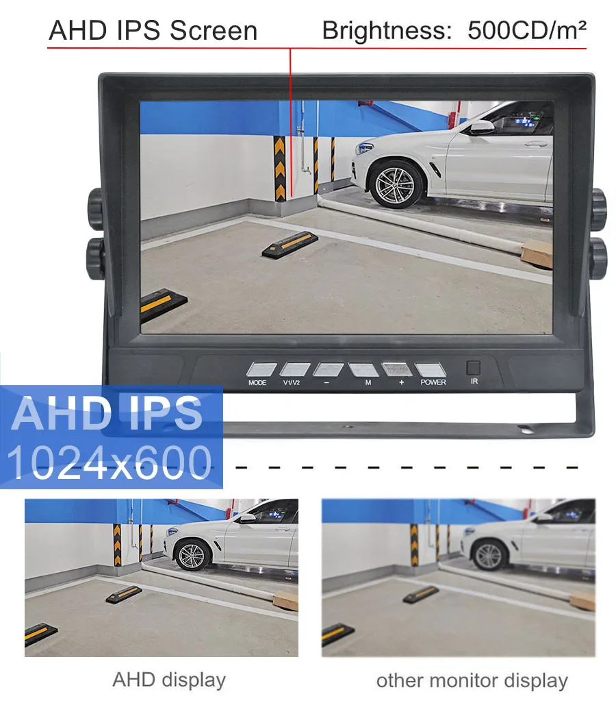 DIYKIT 4PIN 9inch AHD IPS 4 Split Quad LCD Screen Car Rear View Monitor Max Support 1080P AHD Camera with Video Recording