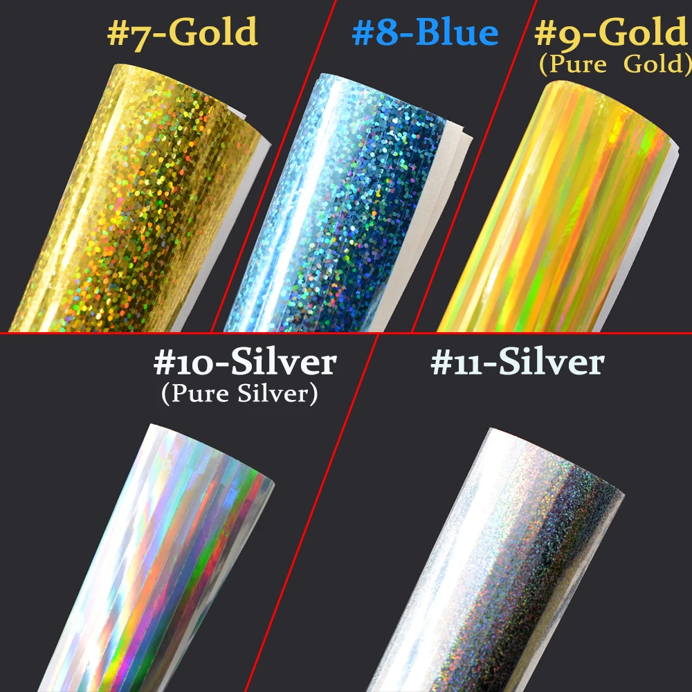 MNFT 5Pcs 12X7.3cm Holographic Fish Scale Lure Sticker Film Fly Tying Rainbow Flash Film Jig Squid Jig Lure DIY Material Lure