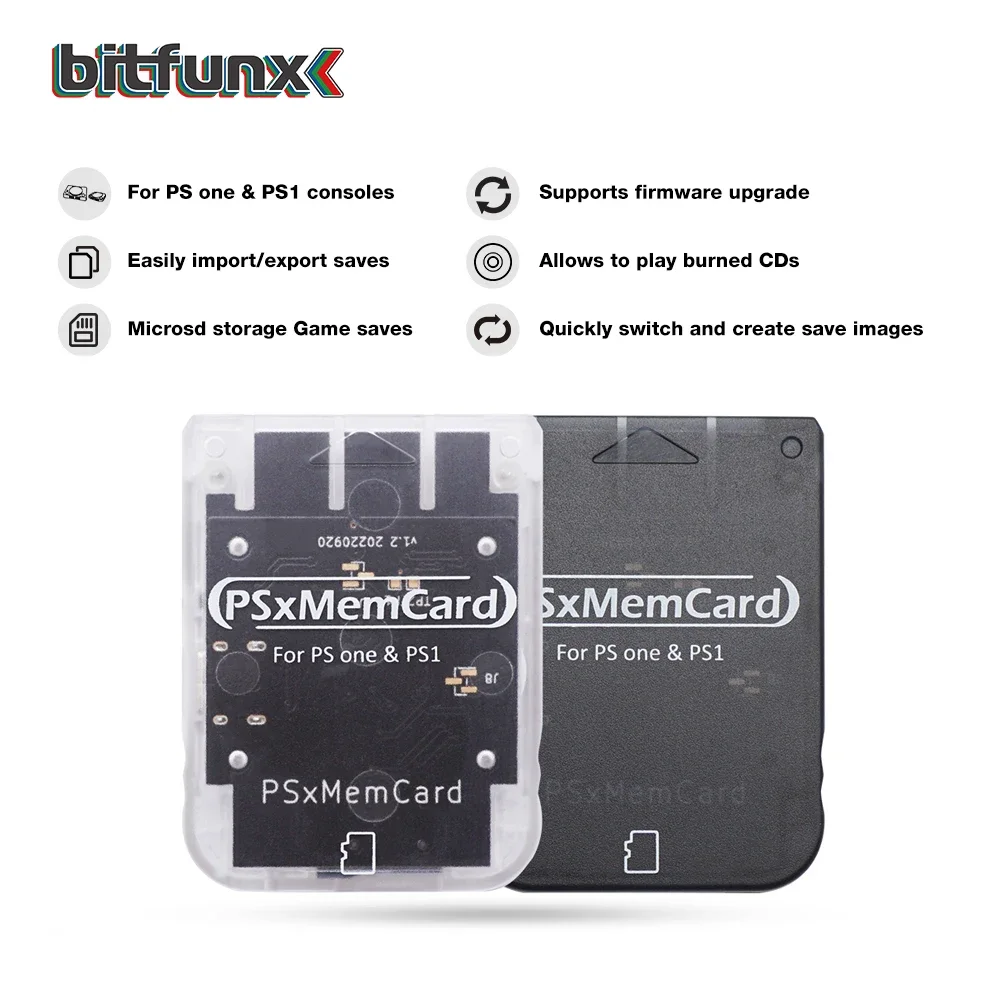 Bitfunx Psxmemcard PS1 Memory Card with 512MB microSD card Save Image for SONY Playstation1 PS One Console