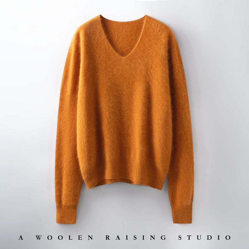 

Autumn and Winter New Cashmere Wool Sweater Women's Clothing V-Neck Pullover Casual Loose Top Fashion Korean Large size Sweater
