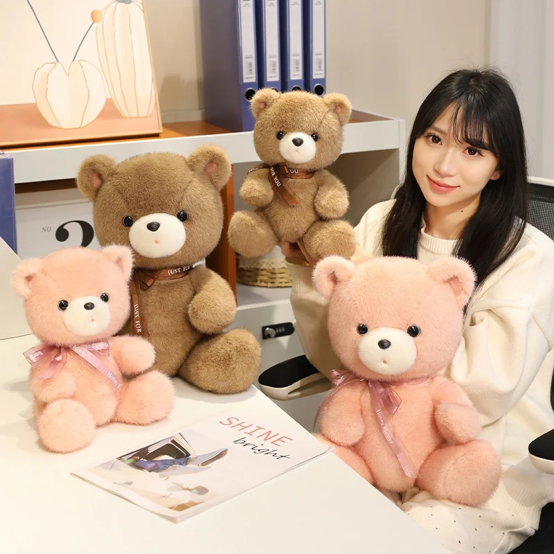 23/35cm Kawaii Soft Bow Bear Plush Doll Pillow High Quality Baby Bear Animal Stuffed Toy Home Decor Appease Gift For Children