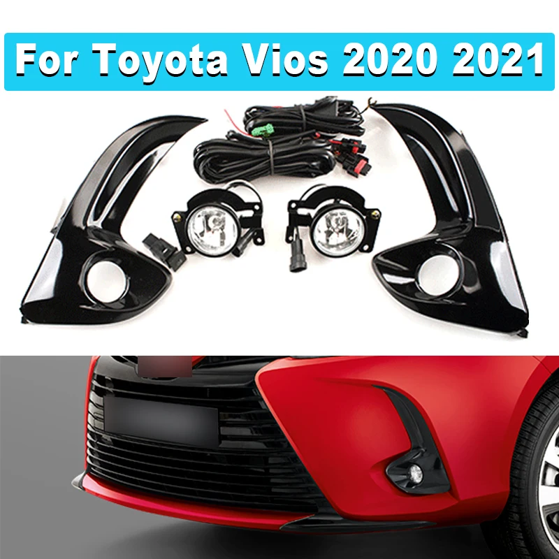 For Toyota Vios 2020 2021 Car Bumper Headlight Car Accessories Halogen Bulb 4300K Wire Of Harness ON/OFF Auto Vios Fog Lamp