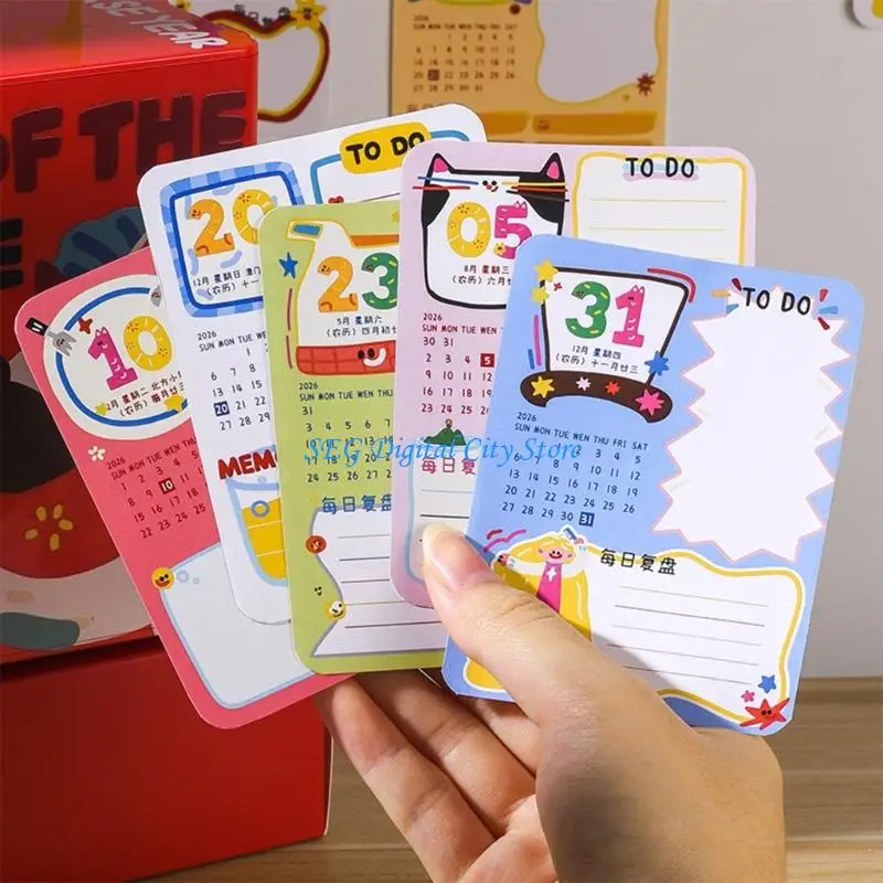

U75B 2026 Desk Calendar Cartoon Mechanical Auto Discipline Trackers Note Card