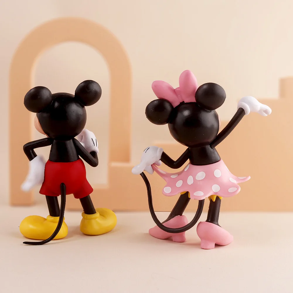 2Pcs/Set Disney Cartoon Figures Mickey Mouse Minnie GK Model Birthday Party Cake Decoration PVC Anime Kids Collectible Toys Gift