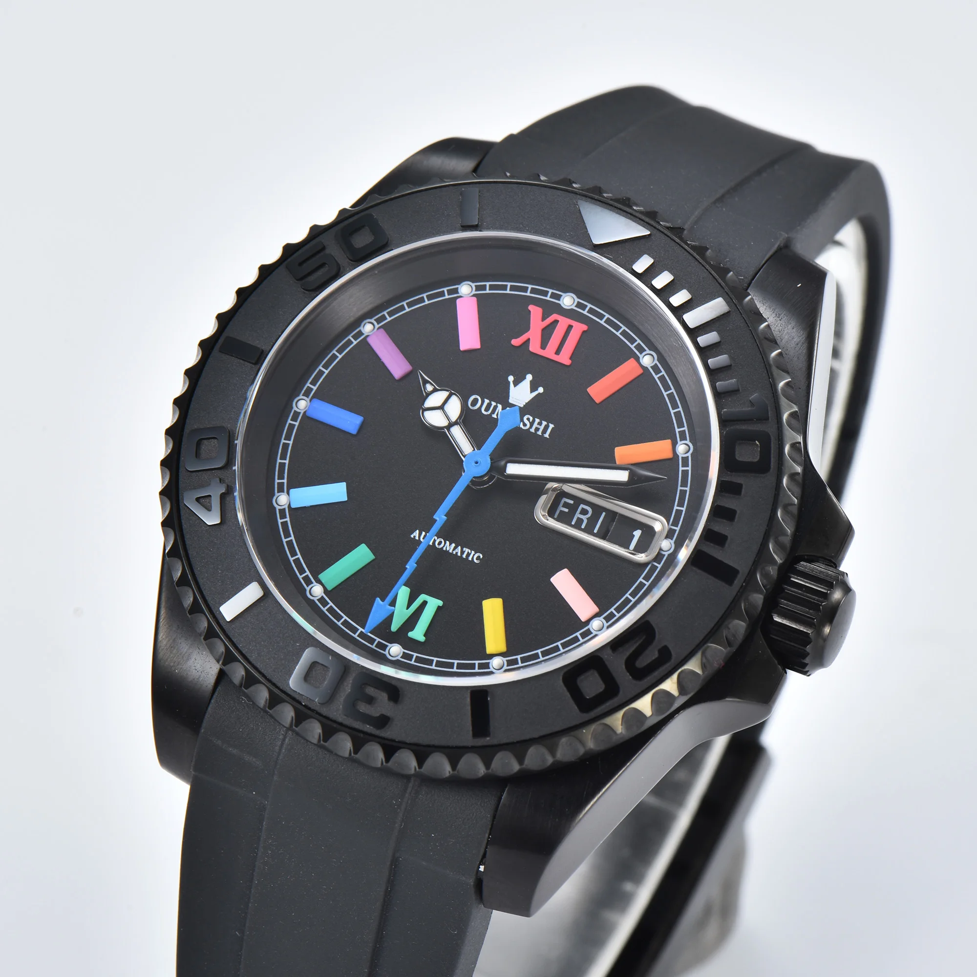 Men's 40mm Automatic NH35A watch Steel Sapphire transparent case Waterproof rainbow Wristbatch watch NH35A Movement