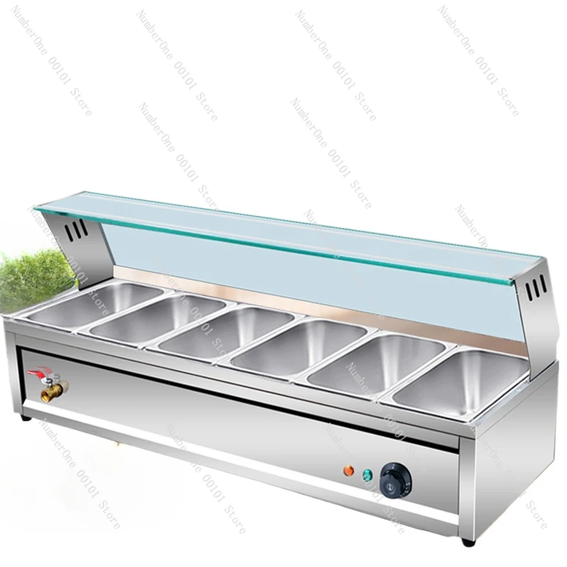 Buffet Food Warmer Stainless Steel 3-12 Pans with Glass Shield Commercial Countertop Bain Marie Electric Steamer Cooker